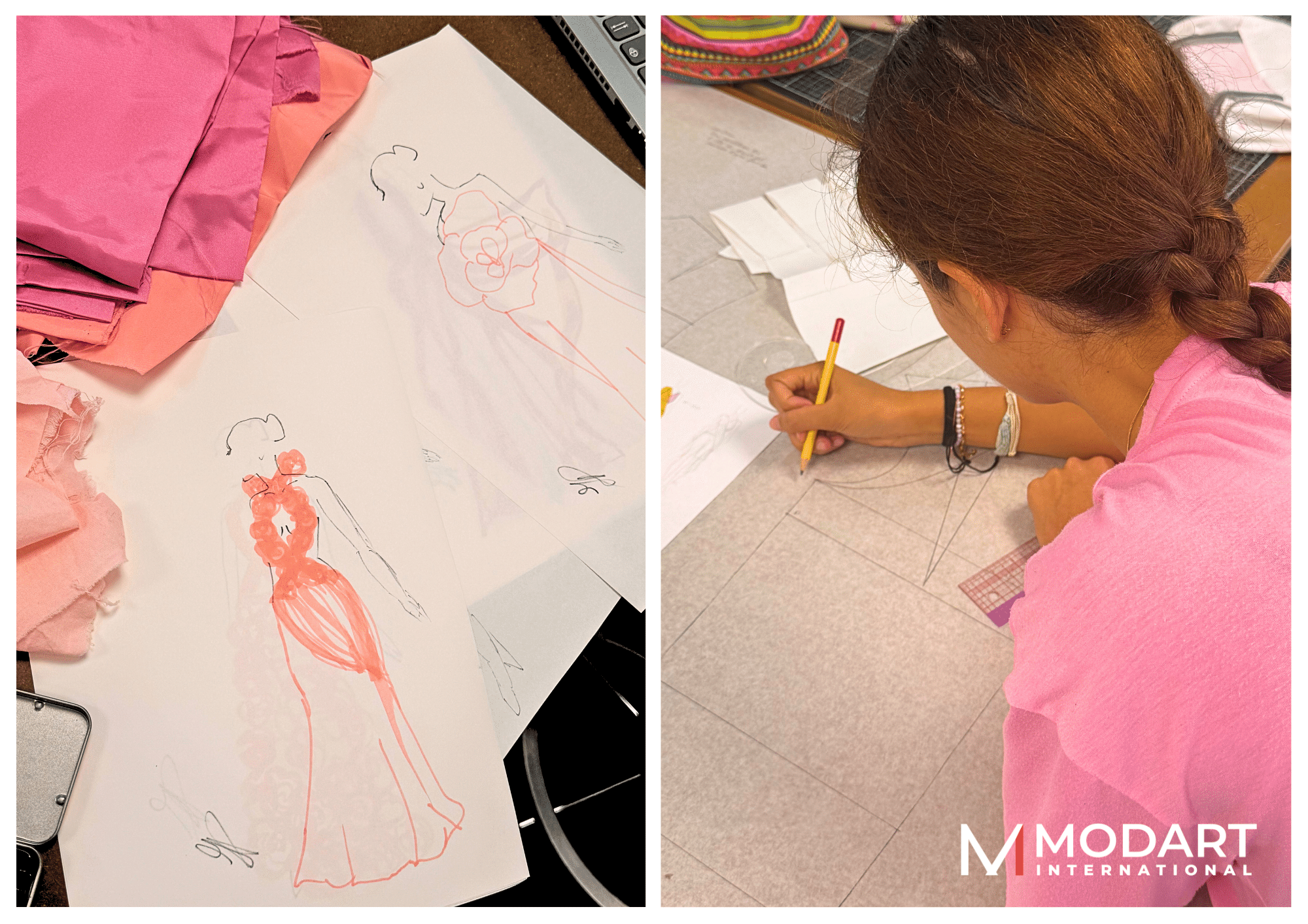 Une étudiante Modart réalise son croquis pour le défilé octobre rose de Marcy l'étoile